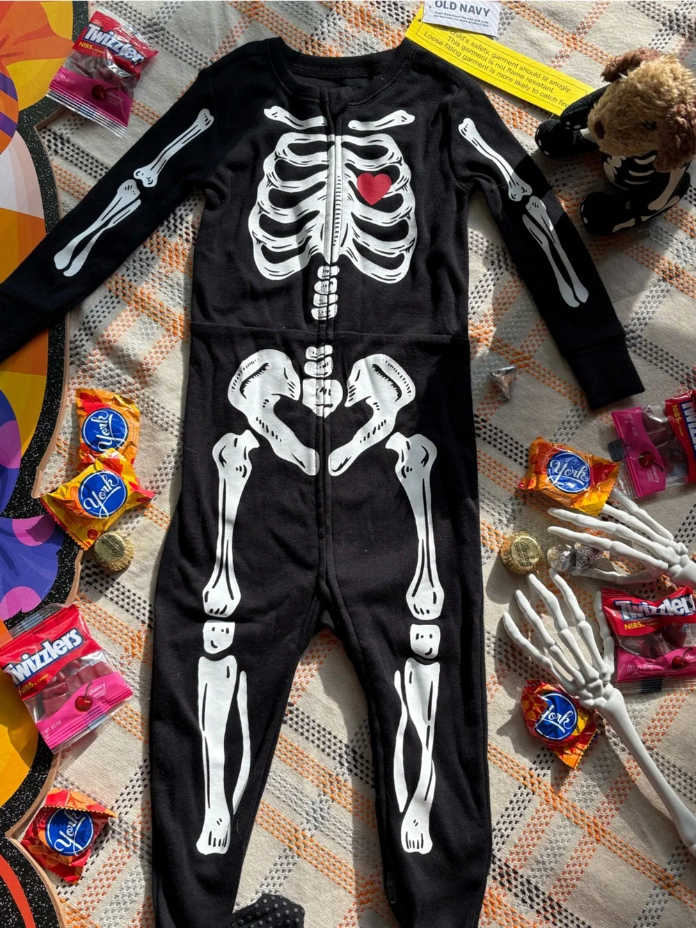 Black Skelton Snug-Fit Zip-Front Footed Pajama One-Piece For Toddler